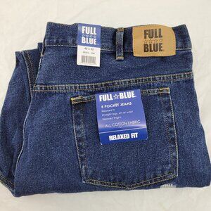 Full Blue Jeans Men's 42x32 Dark Wash Relaxed Fit 5 Pocket Cotton New 39x30